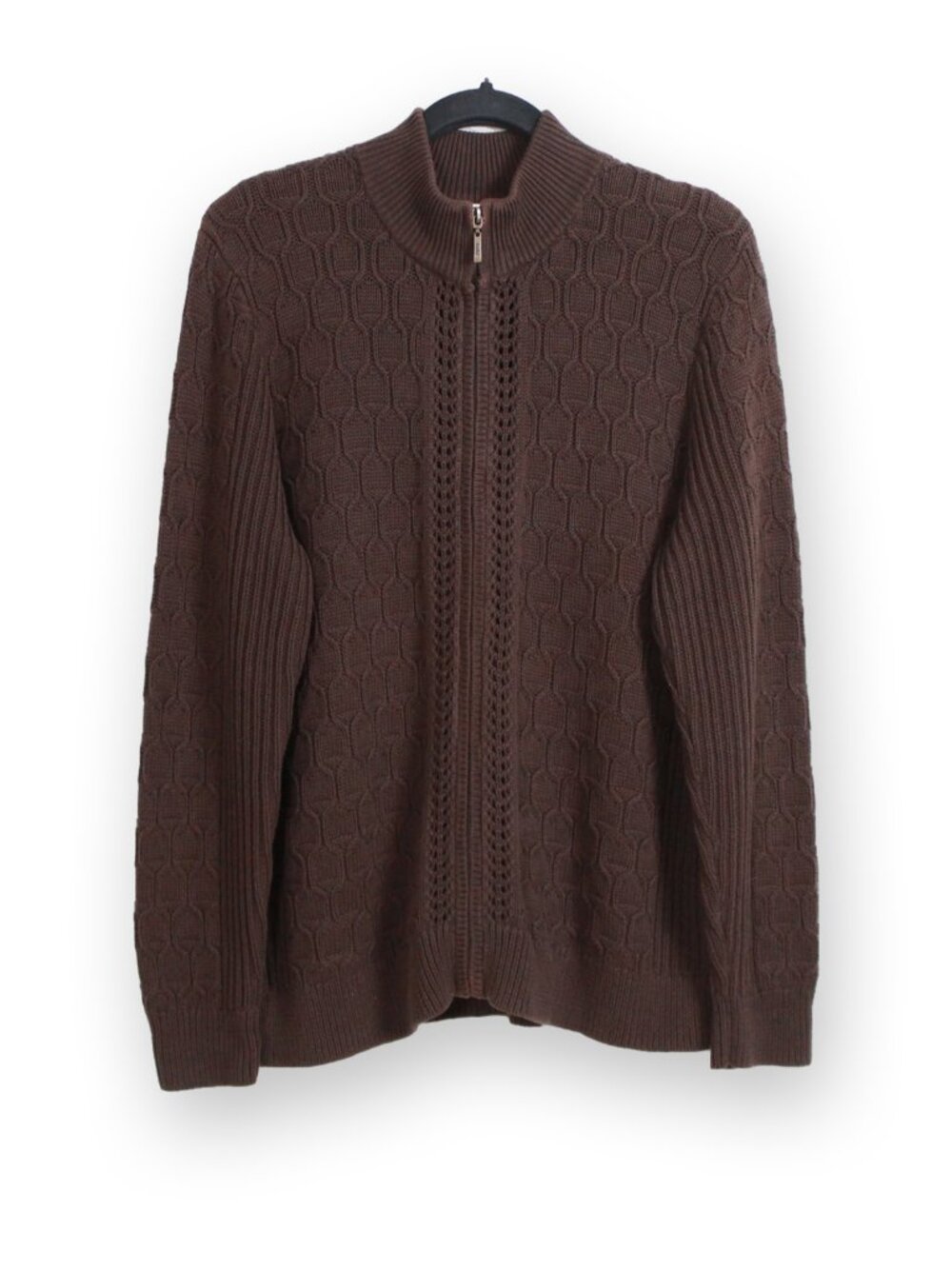 Tabi Cotton Full-zip Mixed Knit Mock Neck Sweater XL